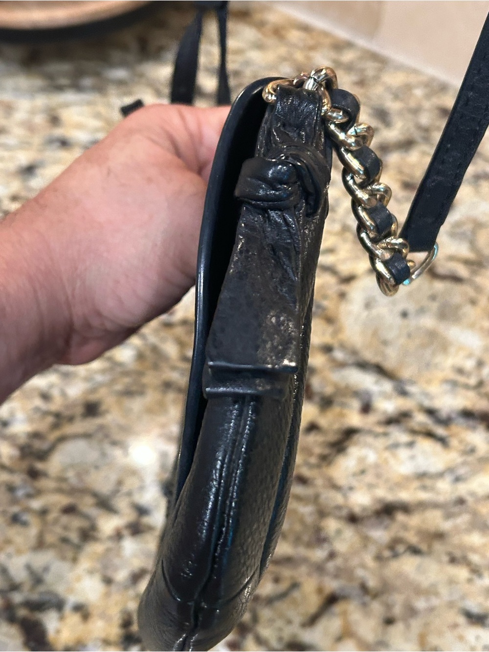 Tory Burch Black Pebbled Leather Flap Wristlet with Embossed Logo - Picture 3 of 11